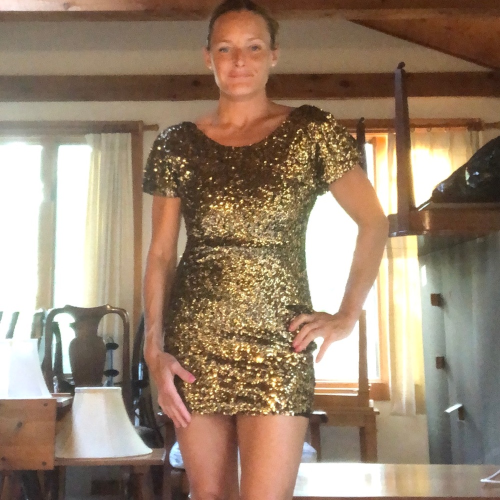 ASMAX Haoduoyi  Beautiful Gold Sequin  Dress